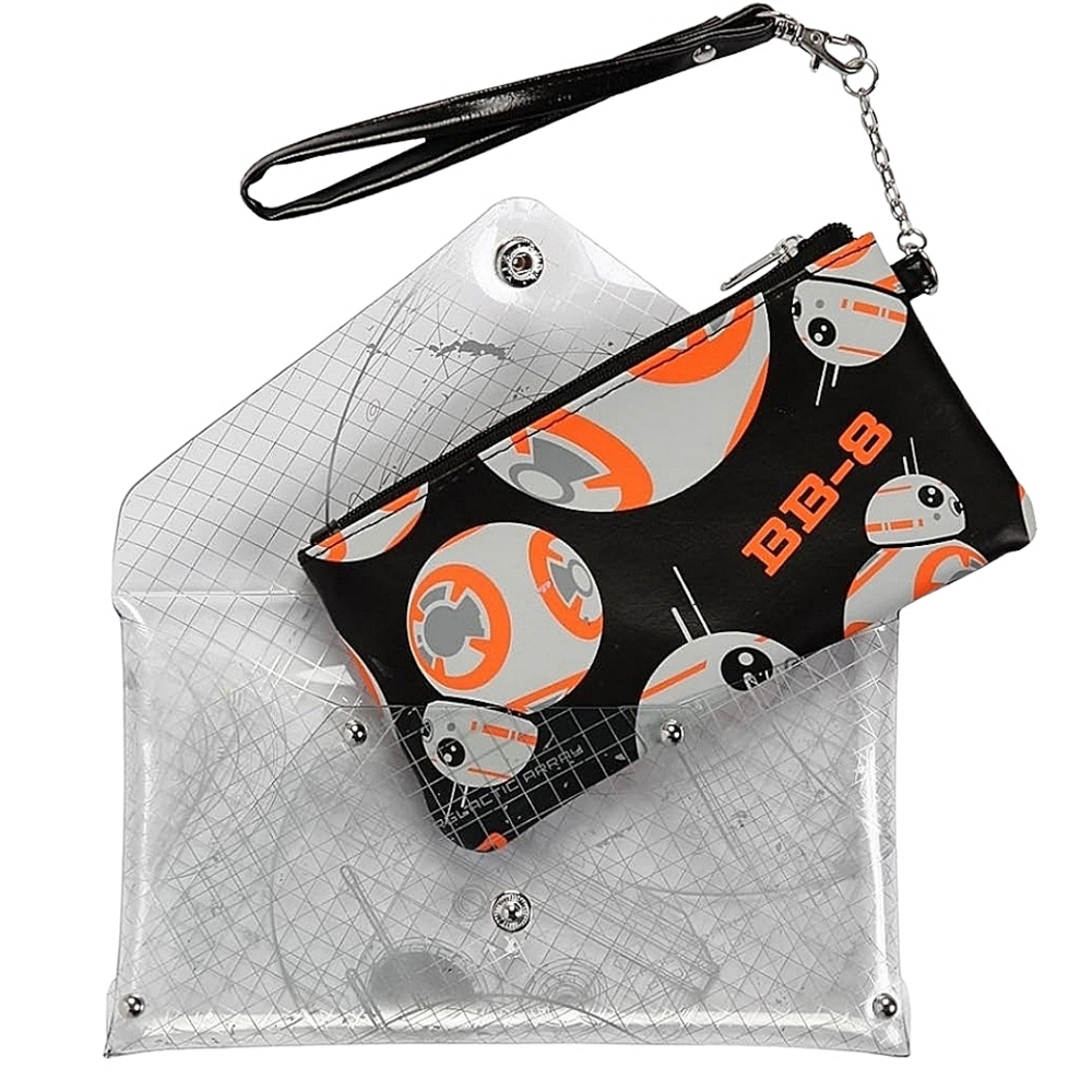NEW Bioworld Star Wars 7 BB8 Clear Envelope with Wristlet Star Wars Wristlet